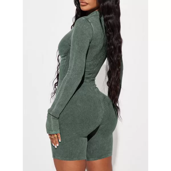 Happy Sailed Women Front Zipper Jumpsuits One Piece Ribbed Bodycon Short Jumpsuit Romper Long Sleeve Tracksuits Sport Outfits