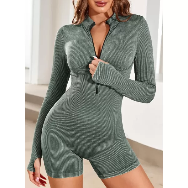 Happy Sailed Women Front Zipper Jumpsuits One Piece Ribbed Bodycon Short Jumpsuit Romper Long Sleeve Tracksuits Sport Outfits