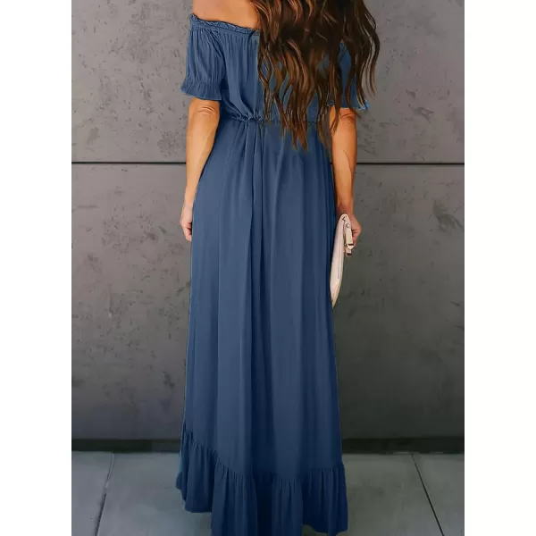 Happy Sailed Women Off Shoulder Casual Maxi Dresses Short Sleeve High Low Ruffle Bridesmaid Evening Party Dress