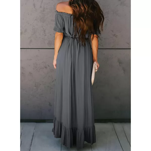 Happy Sailed Women Off Shoulder Casual Maxi Dresses Short Sleeve High Low Ruffle Bridesmaid Evening Party Dress