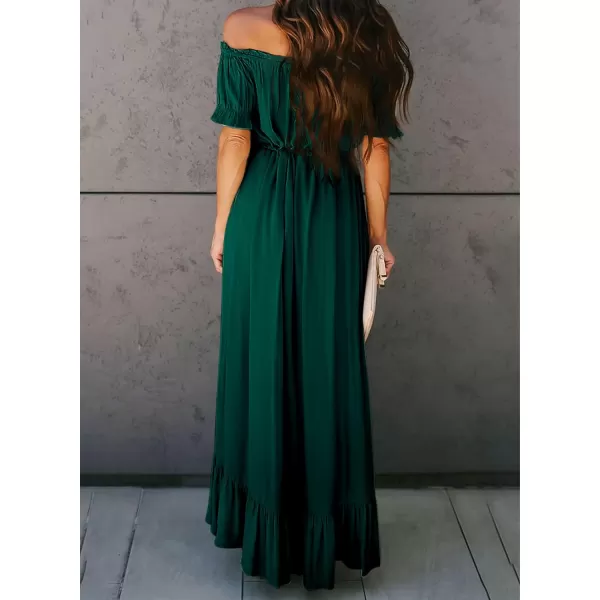 Happy Sailed Women Off Shoulder Casual Maxi Dresses Short Sleeve High Low Ruffle Bridesmaid Evening Party Dress