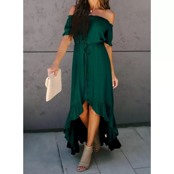 Happy Sailed Women Off Shoulder Casual Maxi Dresses Short Sleeve High Low Ruffle Bridesmaid Evening Party Dress