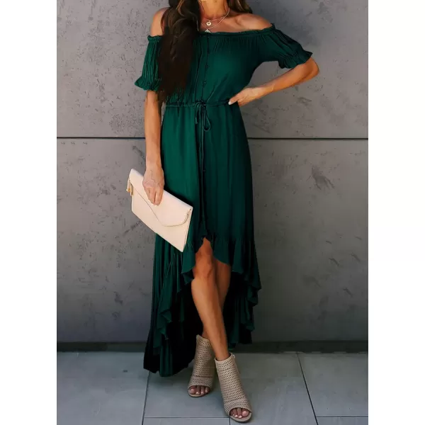 Happy Sailed Women Off Shoulder Casual Maxi Dresses Short Sleeve High Low Ruffle Bridesmaid Evening Party Dress
