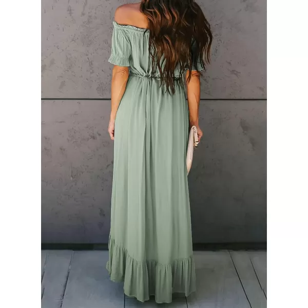 Happy Sailed Women Off Shoulder Casual Maxi Dresses Short Sleeve High Low Ruffle Bridesmaid Evening Party Dress