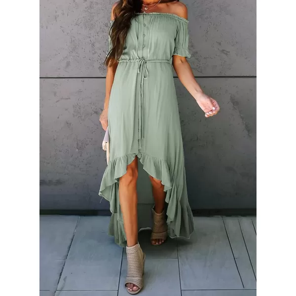 Happy Sailed Women Off Shoulder Casual Maxi Dresses Short Sleeve High Low Ruffle Bridesmaid Evening Party Dress