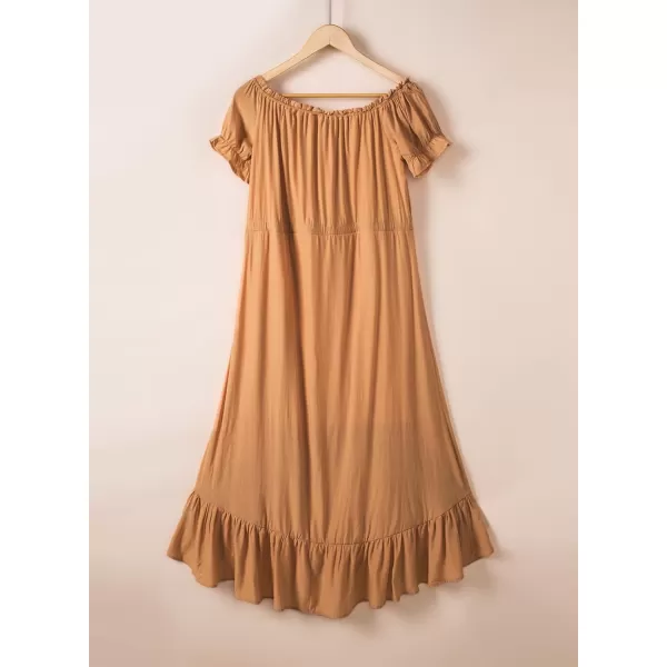 Happy Sailed Women Off Shoulder Casual Maxi Dresses Short Sleeve High Low Ruffle Bridesmaid Evening Party Dress