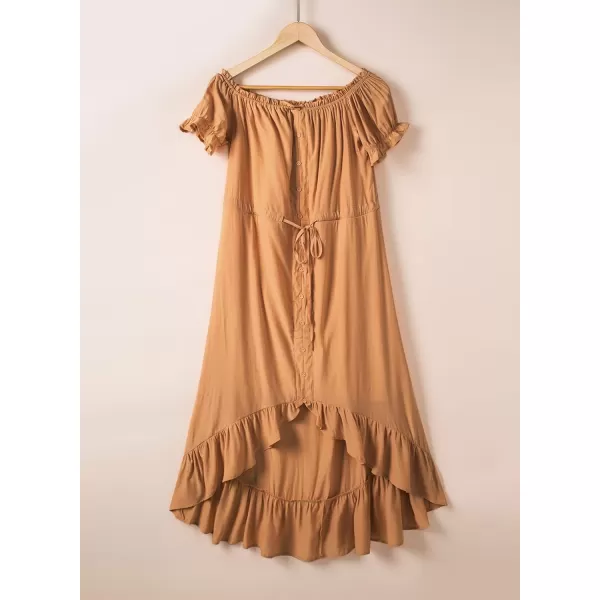 Happy Sailed Women Off Shoulder Casual Maxi Dresses Short Sleeve High Low Ruffle Bridesmaid Evening Party Dress