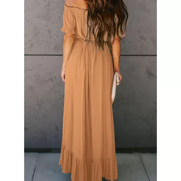 Happy Sailed Women Off Shoulder Casual Maxi Dresses Short Sleeve High Low Ruffle Bridesmaid Evening Party Dress