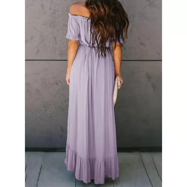 Happy Sailed Women Off Shoulder Casual Maxi Dresses Short Sleeve High Low Ruffle Bridesmaid Evening Party Dress