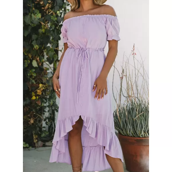 Happy Sailed Women Off Shoulder Casual Maxi Dresses Short Sleeve High Low Ruffle Bridesmaid Evening Party Dress