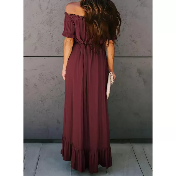 Happy Sailed Women Off Shoulder Casual Maxi Dresses Short Sleeve High Low Ruffle Bridesmaid Evening Party Dress