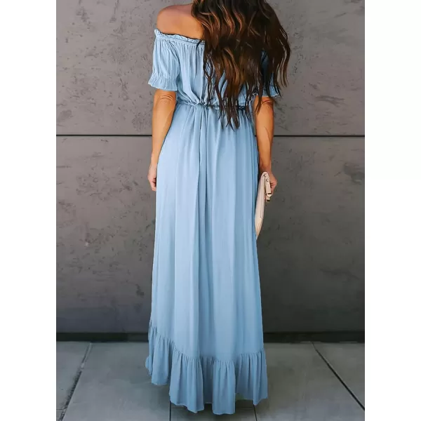 Happy Sailed Women Off Shoulder Casual Maxi Dresses Short Sleeve High Low Ruffle Bridesmaid Evening Party Dress