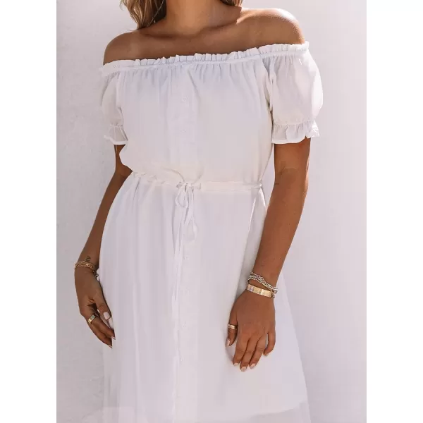 Happy Sailed Women Off Shoulder Casual Maxi Dresses Short Sleeve High Low Ruffle Bridesmaid Evening Party Dress