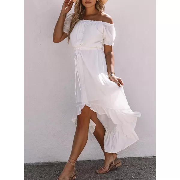 Happy Sailed Women Off Shoulder Casual Maxi Dresses Short Sleeve High Low Ruffle Bridesmaid Evening Party Dress