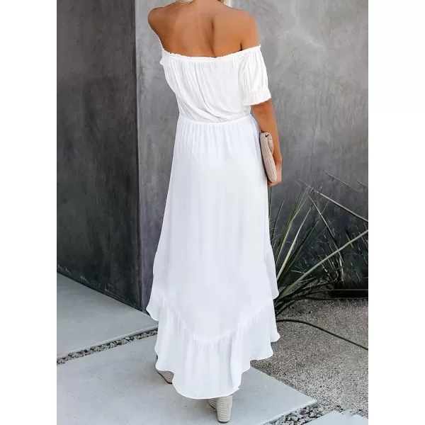 Happy Sailed Women Off Shoulder Casual Maxi Dresses Short Sleeve High Low Ruffle Bridesmaid Evening Party Dress