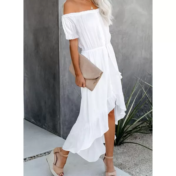 Happy Sailed Women Off Shoulder Casual Maxi Dresses Short Sleeve High Low Ruffle Bridesmaid Evening Party Dress