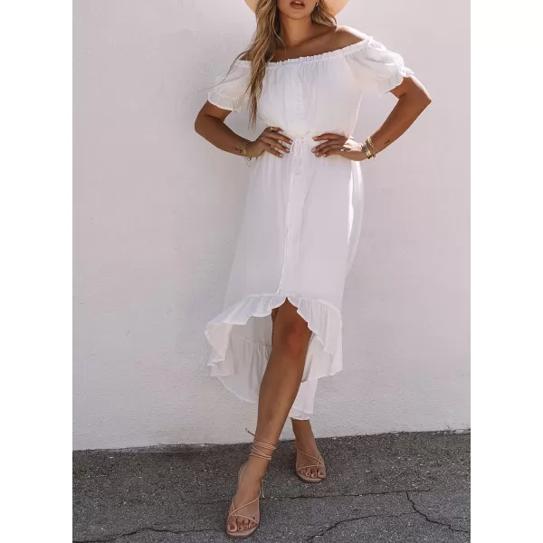 Happy Sailed Women Off Shoulder Casual Maxi Dresses Short Sleeve High Low Ruffle Bridesmaid Evening Party Dress