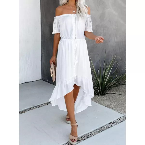 Happy Sailed Women Off Shoulder Casual Maxi Dresses Short Sleeve High Low Ruffle Bridesmaid Evening Party Dress