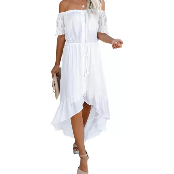 Happy Sailed Women Off Shoulder Casual Maxi Dresses Short Sleeve High Low Ruffle Bridesmaid Evening Party Dress