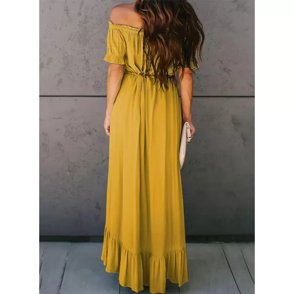 Happy Sailed Women Off Shoulder Casual Maxi Dresses Short Sleeve High Low Ruffle Bridesmaid Evening Party Dress