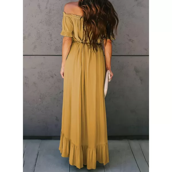 Happy Sailed Women Off Shoulder Casual Maxi Dresses Short Sleeve High Low Ruffle Bridesmaid Evening Party Dress
