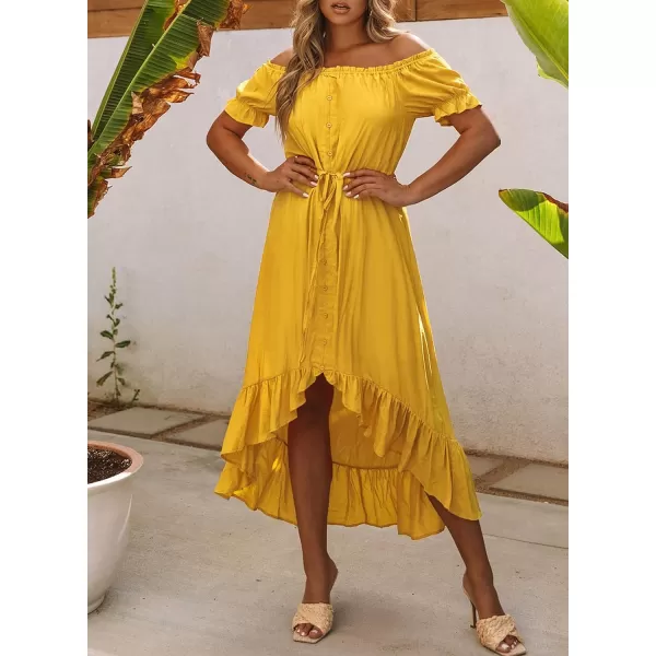 Happy Sailed Women Off Shoulder Casual Maxi Dresses Short Sleeve High Low Ruffle Bridesmaid Evening Party Dress