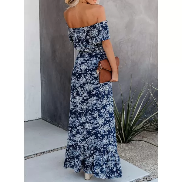 Happy Sailed Women Off Shoulder Casual Maxi Dresses Short Sleeve High Low Ruffle Bridesmaid Evening Party Dress