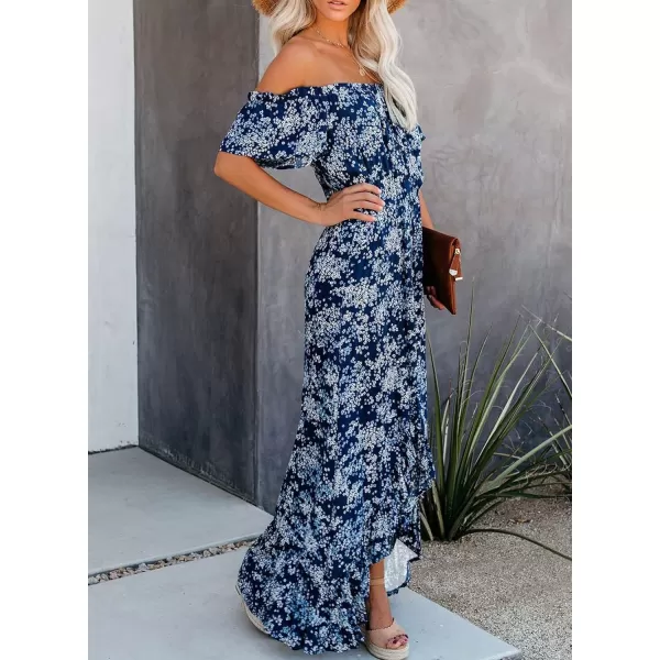 Happy Sailed Women Off Shoulder Casual Maxi Dresses Short Sleeve High Low Ruffle Bridesmaid Evening Party Dress