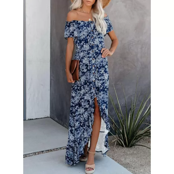 Happy Sailed Women Off Shoulder Casual Maxi Dresses Short Sleeve High Low Ruffle Bridesmaid Evening Party Dress