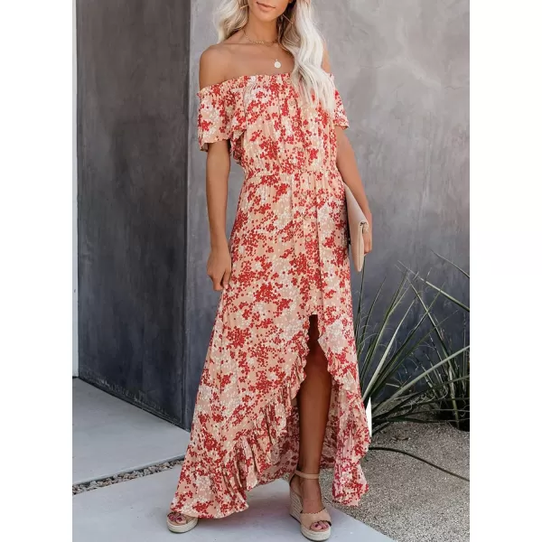 Happy Sailed Women Off Shoulder Casual Maxi Dresses Short Sleeve High Low Ruffle Bridesmaid Evening Party Dress