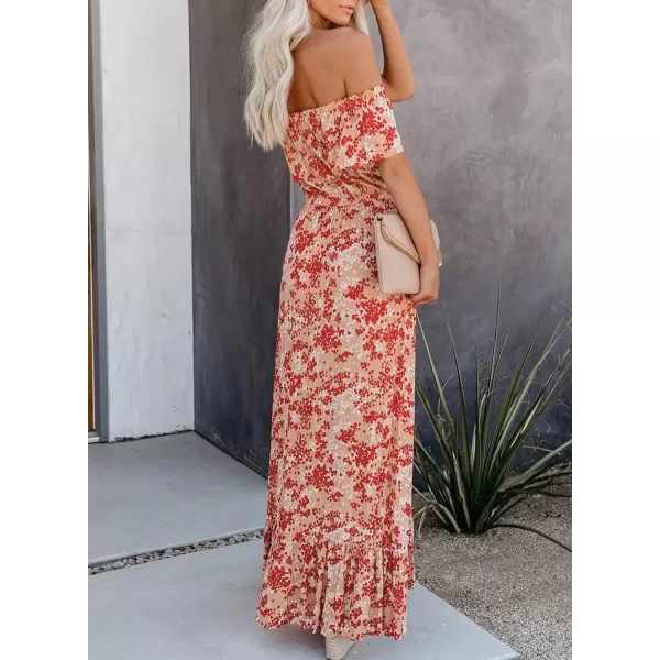 Happy Sailed Women Off Shoulder Casual Maxi Dresses Short Sleeve High Low Ruffle Bridesmaid Evening Party Dress