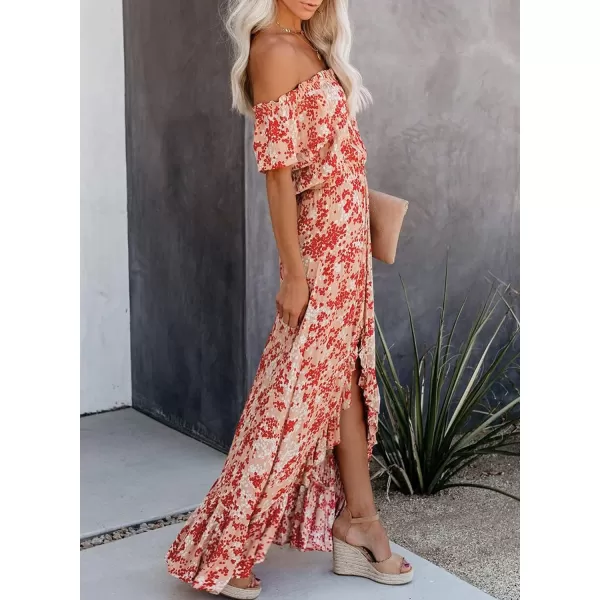 Happy Sailed Women Off Shoulder Casual Maxi Dresses Short Sleeve High Low Ruffle Bridesmaid Evening Party Dress