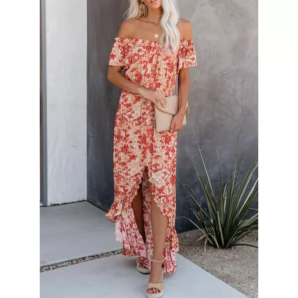 Happy Sailed Women Off Shoulder Casual Maxi Dresses Short Sleeve High Low Ruffle Bridesmaid Evening Party Dress
