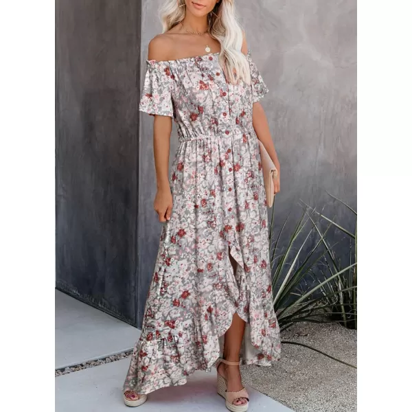Happy Sailed Women Off Shoulder Casual Maxi Dresses Short Sleeve High Low Ruffle Bridesmaid Evening Party Dress