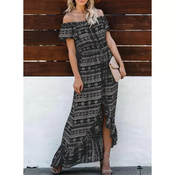 Happy Sailed Women Off Shoulder Casual Maxi Dresses Short Sleeve High Low Ruffle Bridesmaid Evening Party Dress