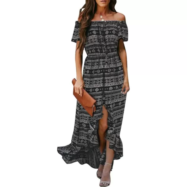 Happy Sailed Women Off Shoulder Casual Maxi Dresses Short Sleeve High Low Ruffle Bridesmaid Evening Party Dress