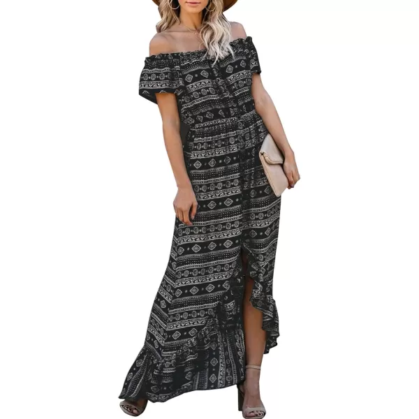 Happy Sailed Women Off Shoulder Casual Maxi Dresses Short Sleeve High Low Ruffle Bridesmaid Evening Party Dress