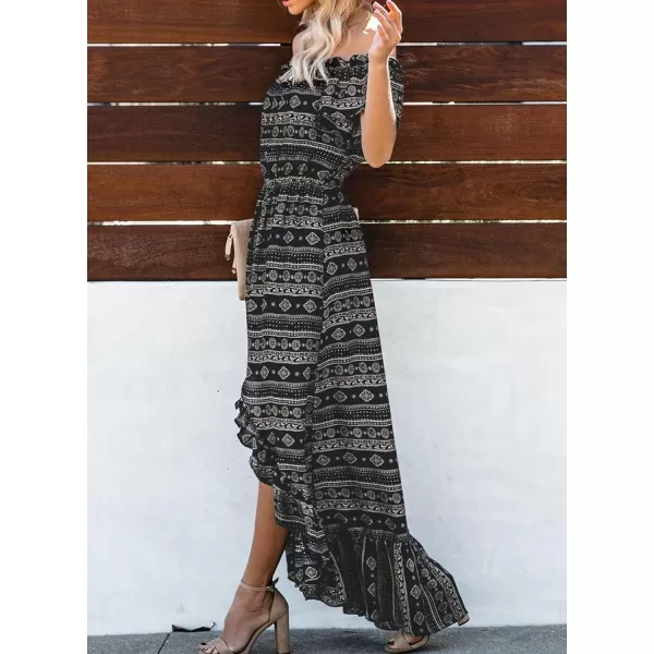 Happy Sailed Women Off Shoulder Casual Maxi Dresses Short Sleeve High Low Ruffle Bridesmaid Evening Party Dress