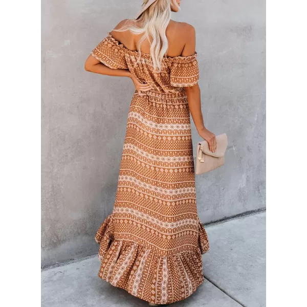 Happy Sailed Women Off Shoulder Casual Maxi Dresses Short Sleeve High Low Ruffle Bridesmaid Evening Party Dress