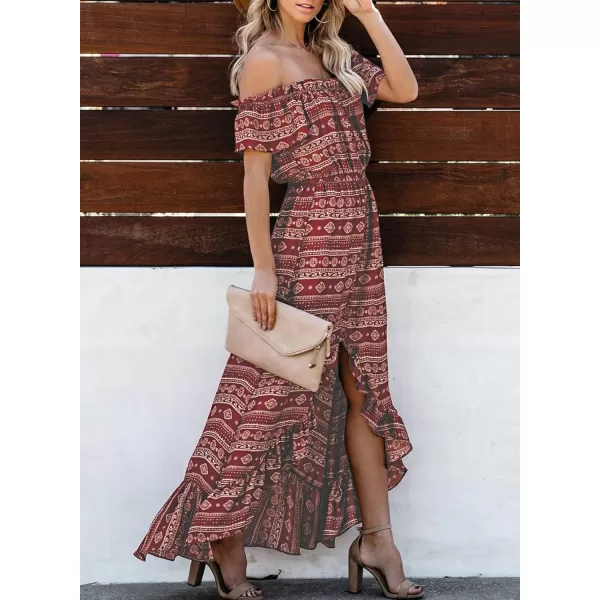Happy Sailed Women Off Shoulder Casual Maxi Dresses Short Sleeve High Low Ruffle Bridesmaid Evening Party Dress