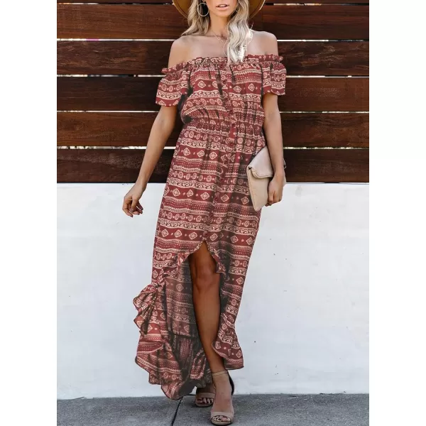 Happy Sailed Women Off Shoulder Casual Maxi Dresses Short Sleeve High Low Ruffle Bridesmaid Evening Party Dress