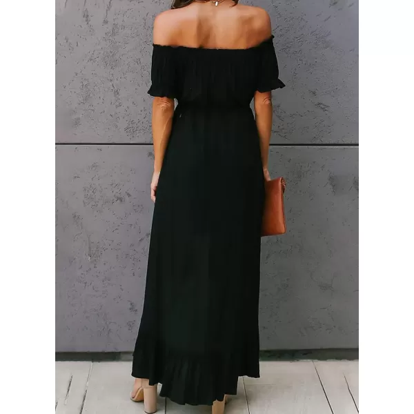 Happy Sailed Women Off Shoulder Casual Maxi Dresses Short Sleeve High Low Ruffle Bridesmaid Evening Party Dress