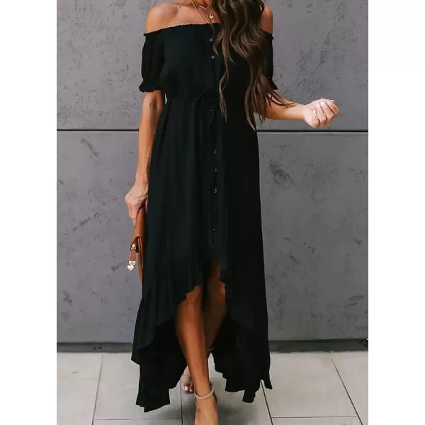 Happy Sailed Women Off Shoulder Casual Maxi Dresses Short Sleeve High Low Ruffle Bridesmaid Evening Party Dress