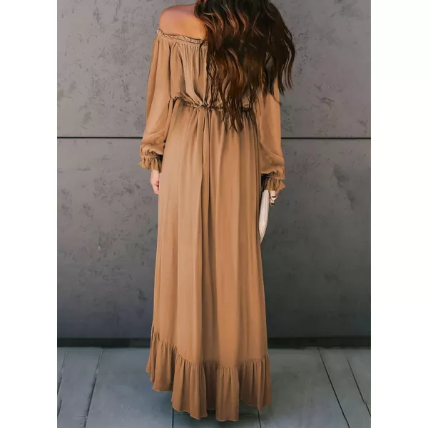 Happy Sailed Women Off Shoulder Casual Maxi Dresses Short Sleeve High Low Ruffle Bridesmaid Evening Party Dress