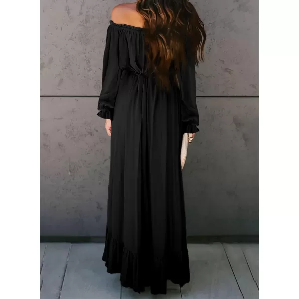Happy Sailed Women Off Shoulder Casual Maxi Dresses Short Sleeve High Low Ruffle Bridesmaid Evening Party Dress