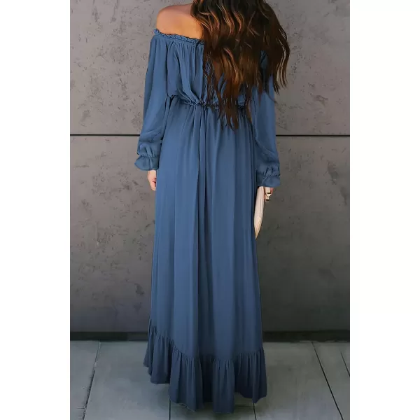 Happy Sailed Women Off Shoulder Casual Maxi Dresses Short Sleeve High Low Ruffle Bridesmaid Evening Party Dress