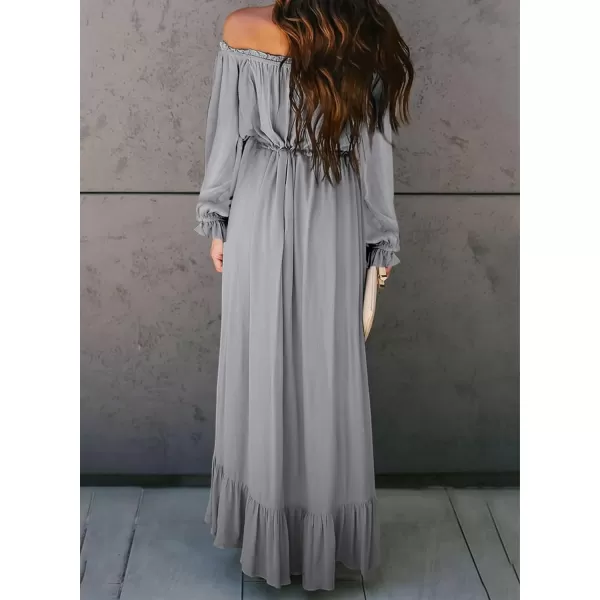 Happy Sailed Women Off Shoulder Casual Maxi Dresses Short Sleeve High Low Ruffle Bridesmaid Evening Party Dress