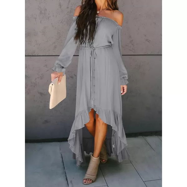Happy Sailed Women Off Shoulder Casual Maxi Dresses Short Sleeve High Low Ruffle Bridesmaid Evening Party Dress