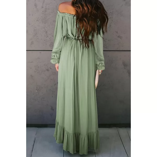 Happy Sailed Women Off Shoulder Casual Maxi Dresses Short Sleeve High Low Ruffle Bridesmaid Evening Party Dress
