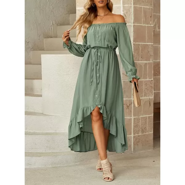 Happy Sailed Women Off Shoulder Casual Maxi Dresses Short Sleeve High Low Ruffle Bridesmaid Evening Party Dress